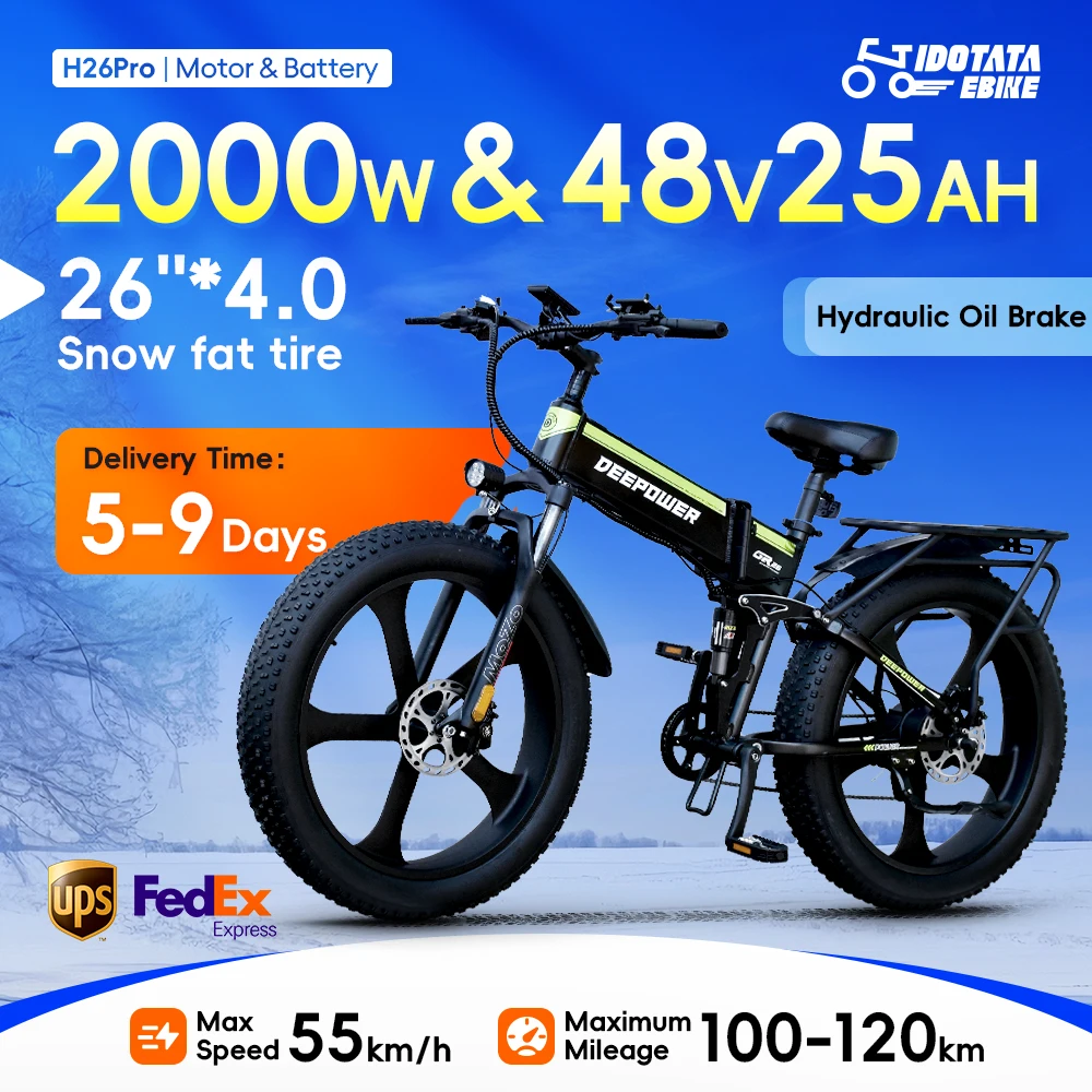 

IDOTATA Electric Bike 2000W 48V 25Ah Mountain EBike 26Inch Adult Snow Electric Bike 7 Speed Cycling Bicycle 4.0 Fat Tire E bike