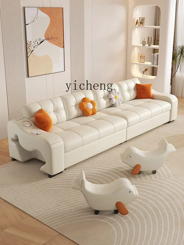 Leather Sofa Bed Dual-Use Multi-Functional Small Apartment Foldable Living Room Double with Storage Cream Style