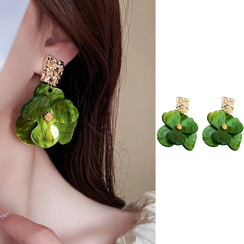 Vintage Elegant And Exaggerated Style Resin Flower Earrings Long Floral Earrings Women's Accessories Personalized Jewelry