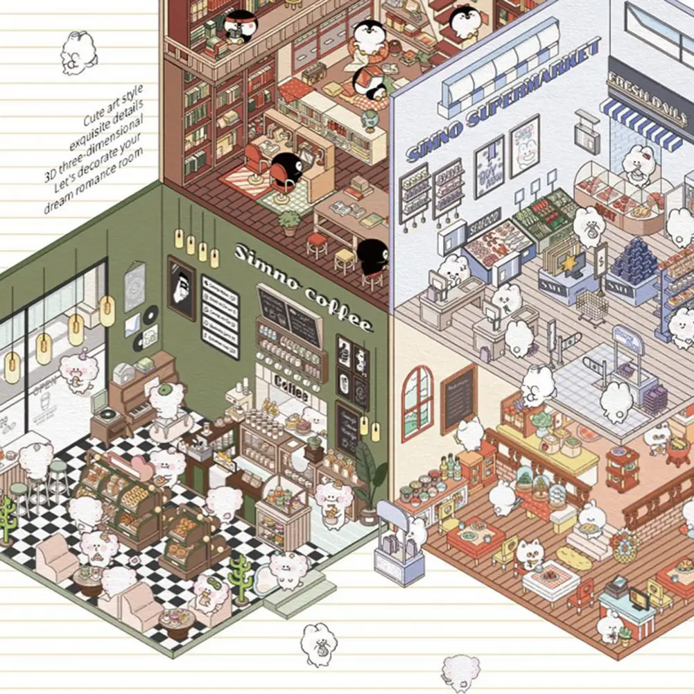 3d Diy Stickers 4 Sets Diy 3d House Stickers with Tweezers Stress Relief Landscaping Decals Sun Room Library Cat Cafe for Phone
