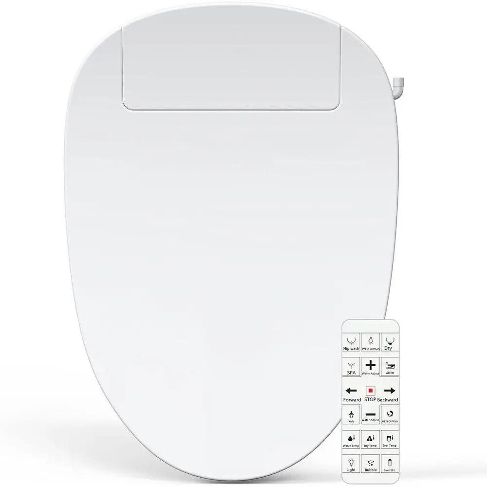 

Удлиненное сиденье для унитаза-биде с подогревом, подачей теплой воды, сушкой теплым воздухом, функцией омывания сзади и спереди, автоматическим закрытием крышки, ночным режимом