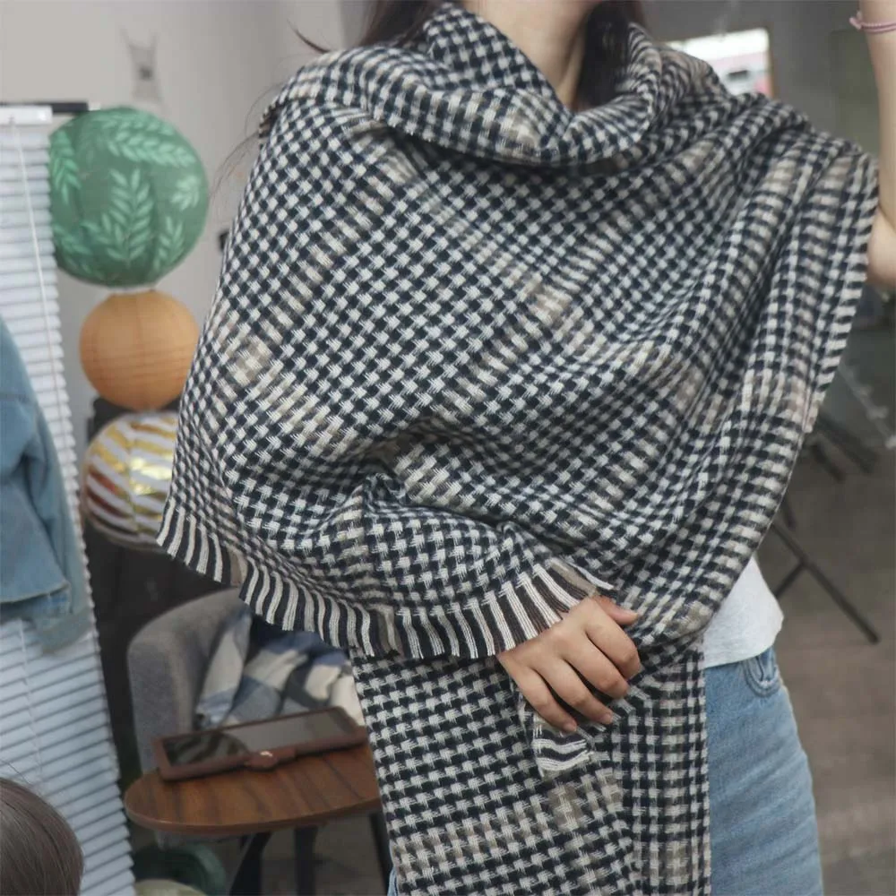 

Fashion Korean Men's Plaid Scarf Thicken Long Winter Plaid Scarf Warm Casual Checkered Scarf Gifts