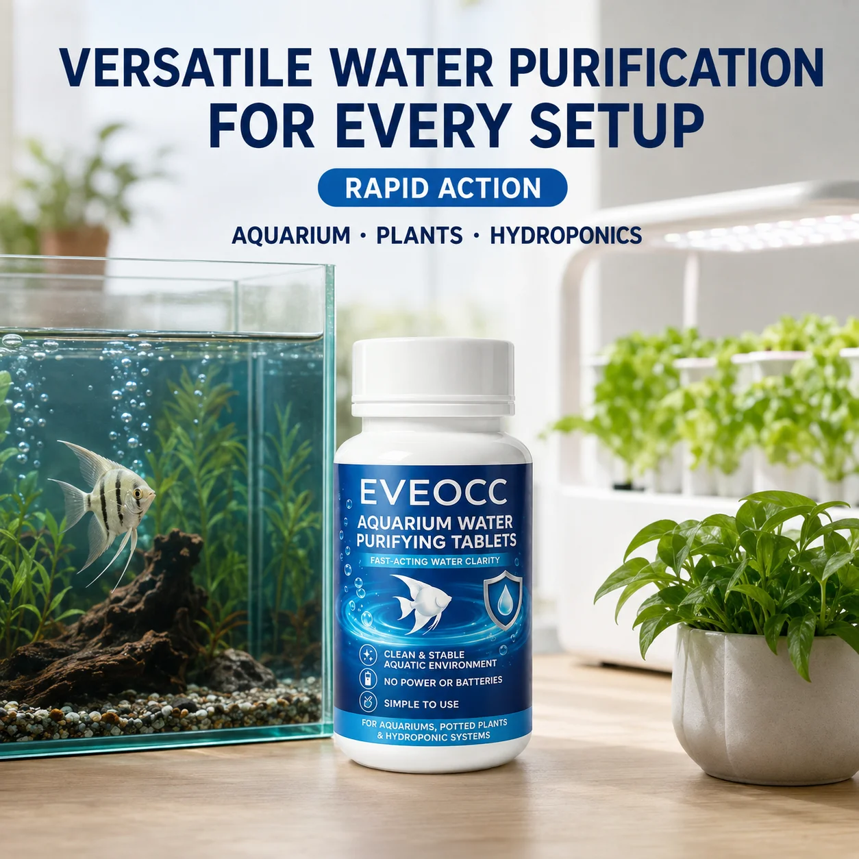 Aquarium Water Purification Tablets, No Power Needed Simple Use Water Clarifier for Fish Tank & Hydroponics