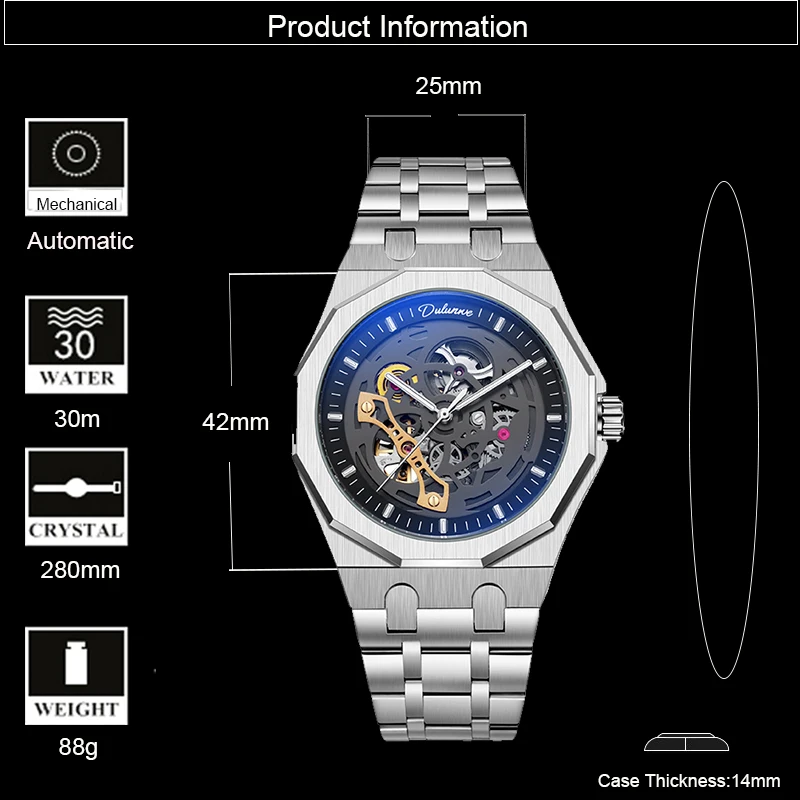 Men Mechanical Watch Automatic Luxury Brand Fashion Business Wristwatch Man Casual Sport Waterproof Luminous Skeleton Gift Clock