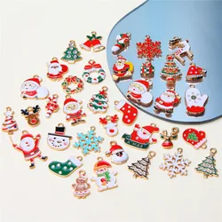 10pcs Cute Christmas Enamel Alloy Pendant DIY Reindeer Snowman Pendant Necklace Bracelet Earrings Craft Decoration Supplies