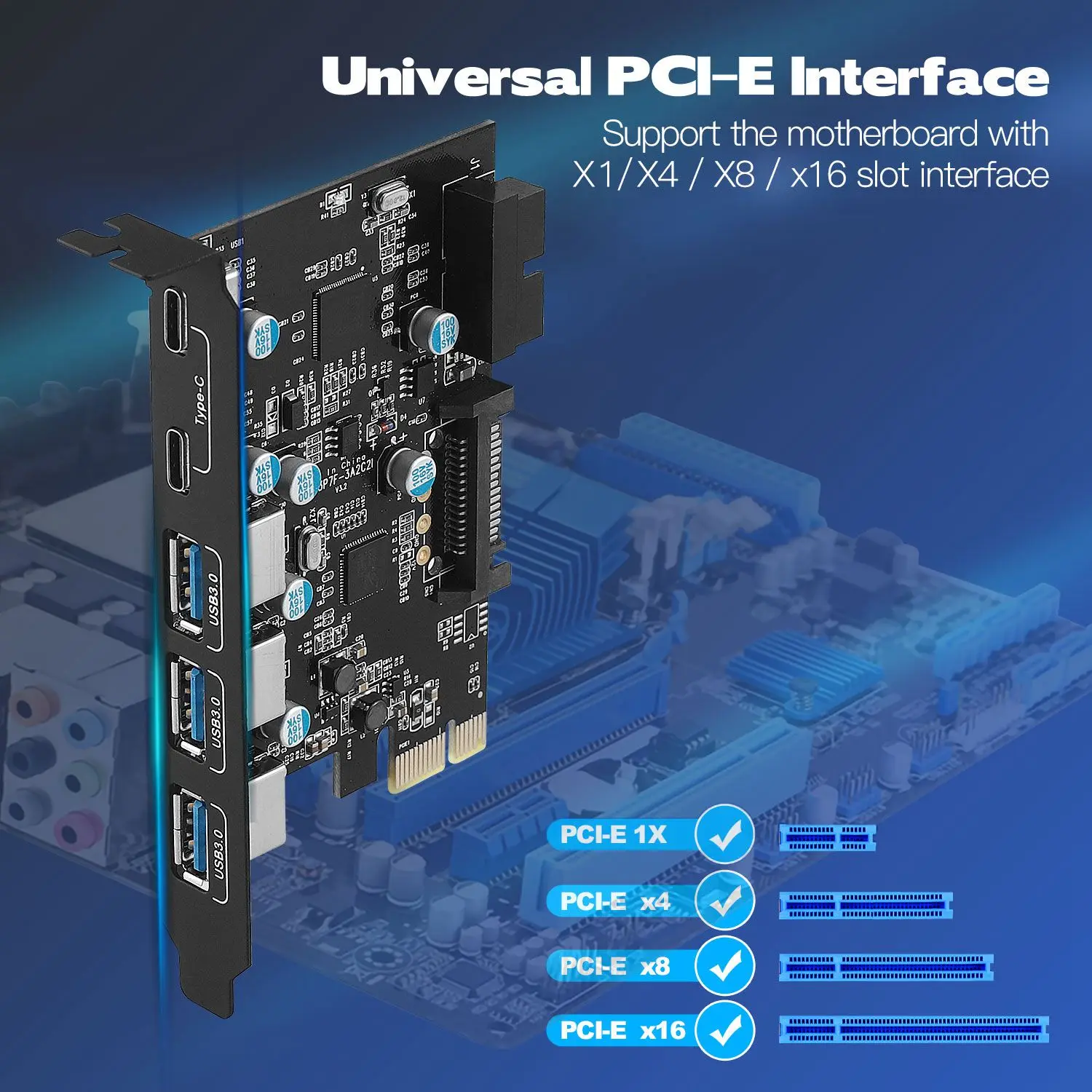 PCI-E x 1 to USB Expansion Card, USB 3.0 5Gpbs PCI Card, PCIE Motherboard Card for PC Desktop, Windows Linux