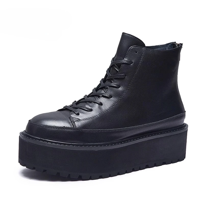 

Американские модные ботинки на платформе, увеличивающие рост, мужская обувь, мужские ботильоны «Челси» на толстой подошве с круглым носком из натуральной кожи