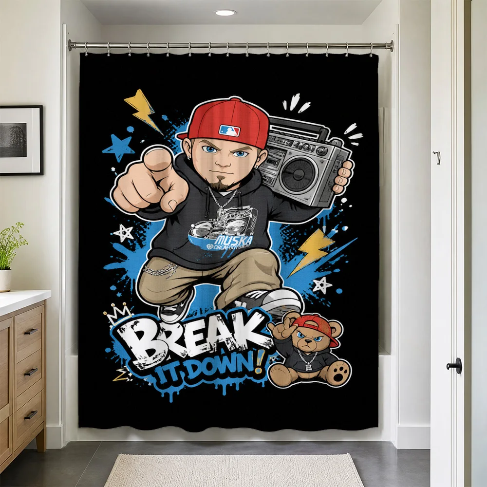 Waterproof Shower Curtain Bathroom Decor Baseball Theme Cartoon Graphic Pop Art Man Camera Style Liner Funny Gamer Accessories H