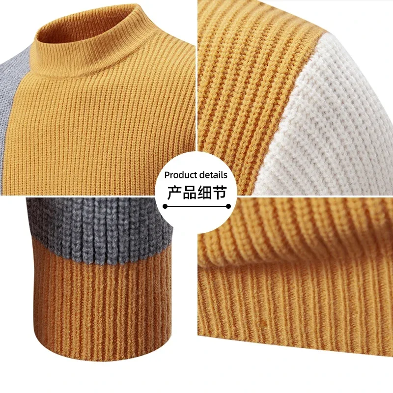 High Quality Men\'s New Autumn and Winter Casual Warm Neck Sweater Knit Pullover Warm Tops