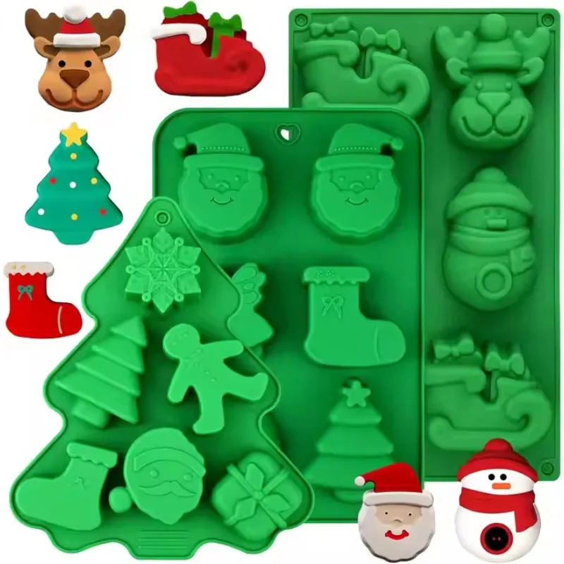 Christmas Silicone Mold Set Christmas Tree Snowman Wreath Reindeer Shapes for Holiday Baking Candy Making DIY Christmas Treats