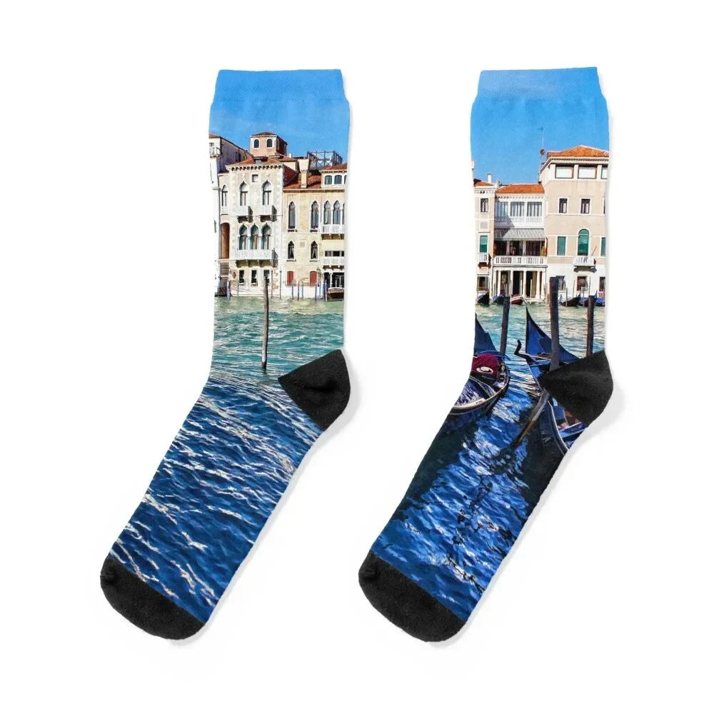 

Your Romantic Ride Awaits - Traditional Venetian Gondolas on Grand Canal in Venice, Italy Socks
