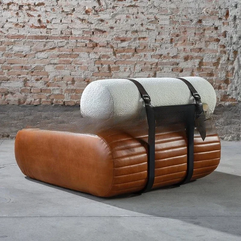 

Nordic light luxury leather single sofa creative modern living room leisure