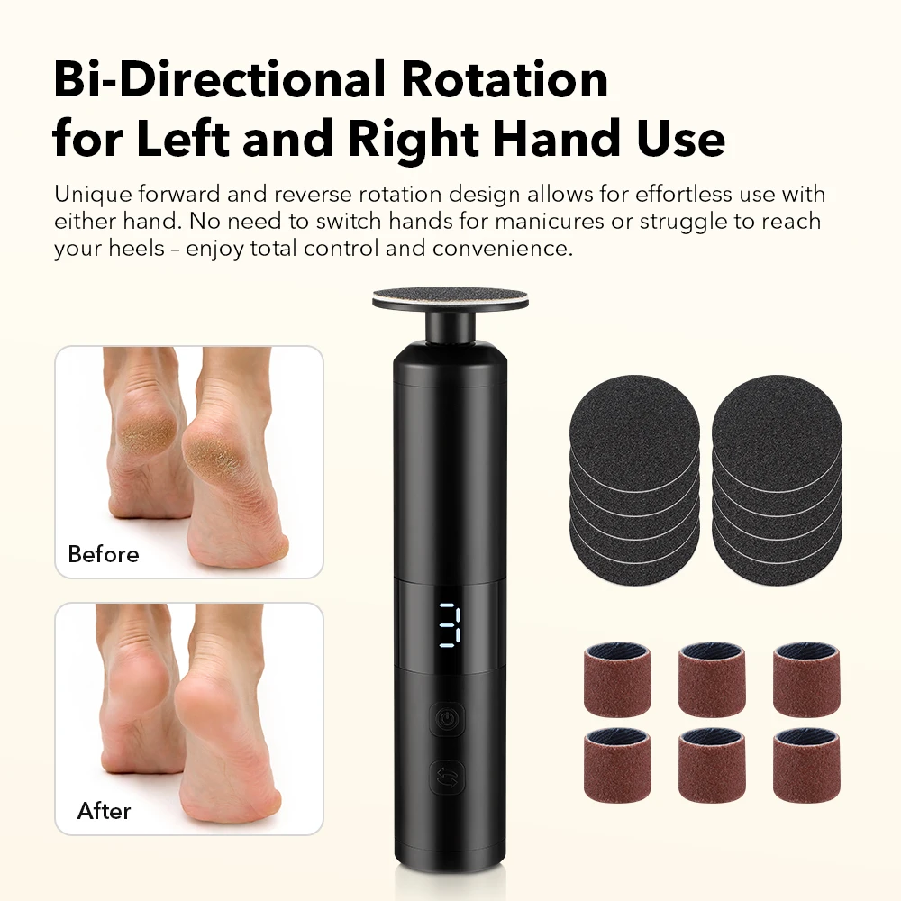 Electric Foot File, 6 Speeds Rechargeable Callus Remover LCD Display USB-C Pedicure Tool for Hard Dead Skin Heel Care Home Use