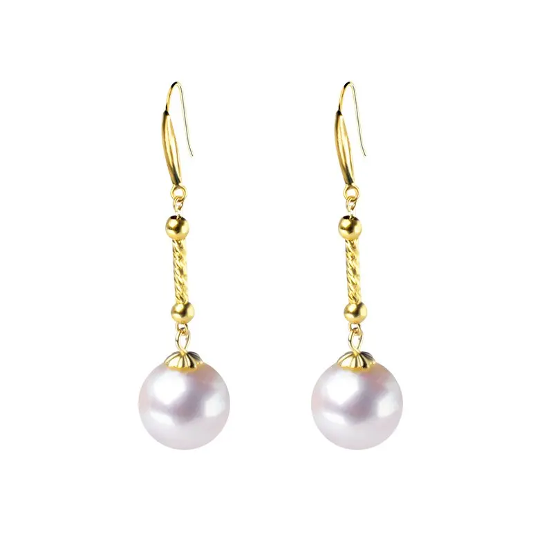 18K yellow gold earrings Fine Jewelry drop white natrual round freshwater pearl au750  wedding party gift for women e578