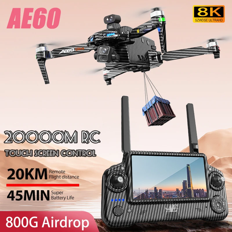 AE60 Ultra Drone 8K Professional 5.8G GPS HD Dual Camera 3-axis Gimbal 20KM Brushless obstacle avoidance Screen RC Quadcopter