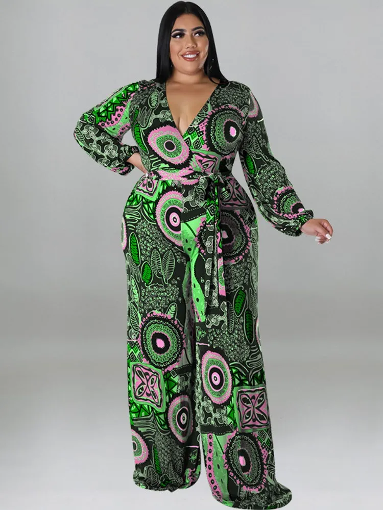 Plus Size Vrouwen Kleding Jumpsuit Lente Kleding Groen Stedelijke Vrije Tijd Bodysuit Nieuwe 2025, Wijde Pijpen Jumpsuit Groothandel Dropshipping