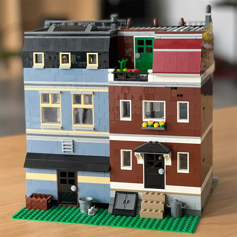 Bloques de construcción para tienda de mascotas, 2032 Uds., tienda de mascotas, vista a la calle de la ciudad, modelo de arquitectura, montar ladrillos, juguete para regalo para chico, niña y adulto