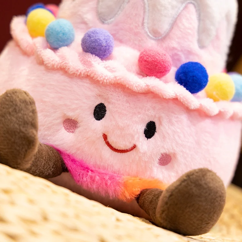 Cartoon Anime Kawaii Roze Regenboog Aardbei Suikerspin Taart Knuffel Leuke Gelukkige Verjaardagstaart Poppen Handgemaakt Cadeau voor kinderen