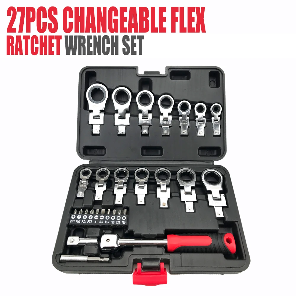 27 Pcs Changeable Flex Ratchet Wrench Screwdriver Set Durable Ratchet Combination Labor-Saving Automobile Maintenance Tool Set