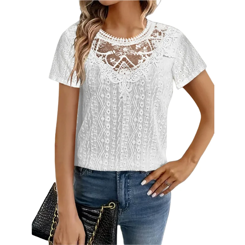 ASDS-Women's Short Sleeve Tunic Tank Tops Casual Lace Shirt Blouses