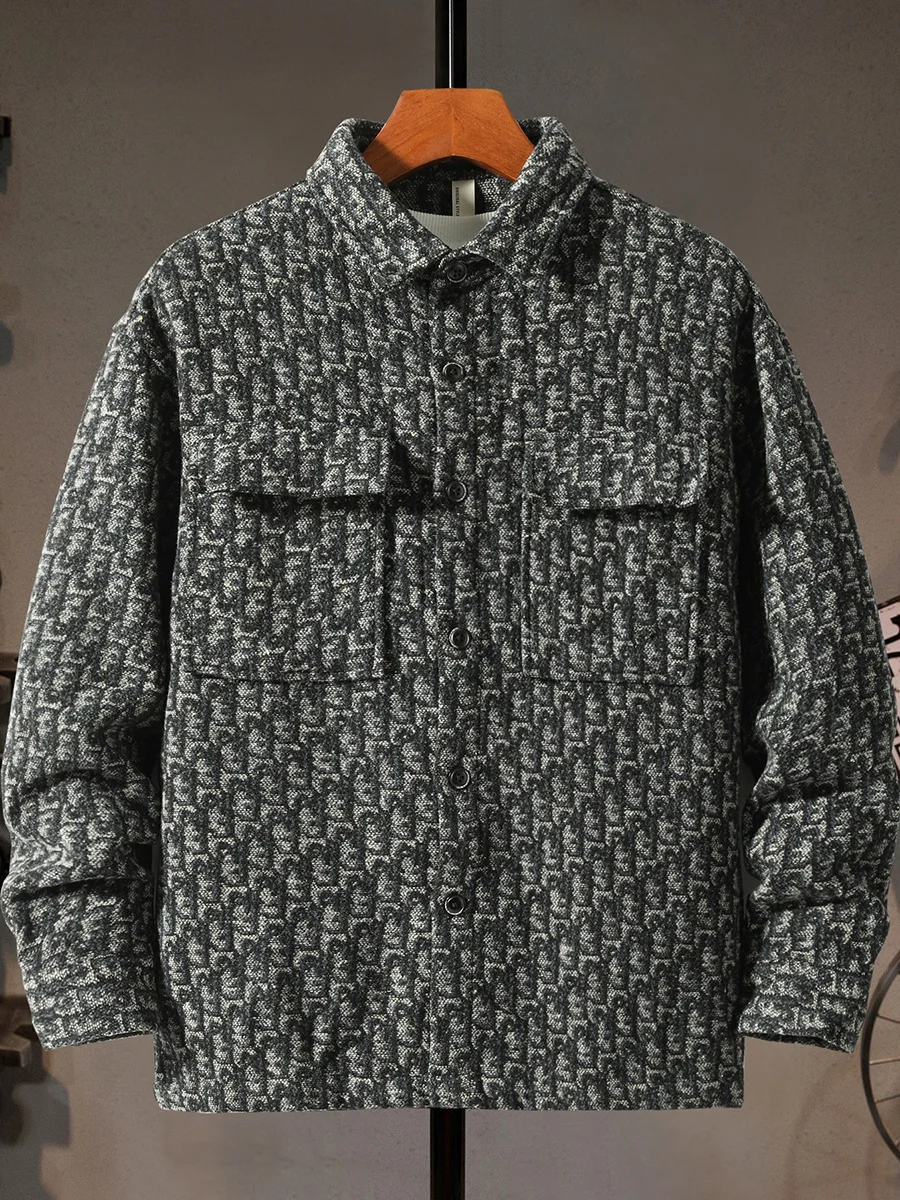 

Утепленная вязаная шерстяная рубашка для мужчин в стиле ретро, американская повседневная рабочая одежда, осенне-зимняя новинка, для активного отдыха на природе