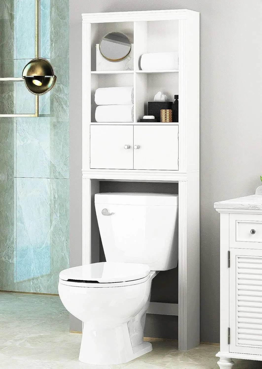 

Over The Toilet Storage Cabinet, above Toilet Storage Cabinet with Doors, Freestanding Bathroom Space Saver, White