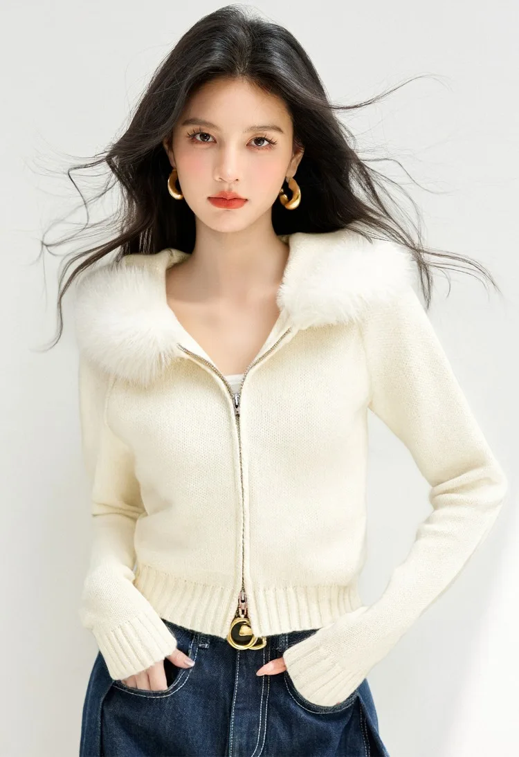 

Autumn Winter Casual Hooded Sweater Coat Women Korean Fashion Zipped Slim Short Knitted Cropped Cardigans Jacket Ladies Jumpers
