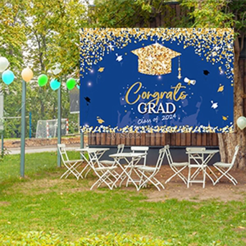 A99E-150X100cm Class Of 2024 Graduation Graduates Photography Cloth Farewell Party Theme Ceremony Golden Spot Backdrops