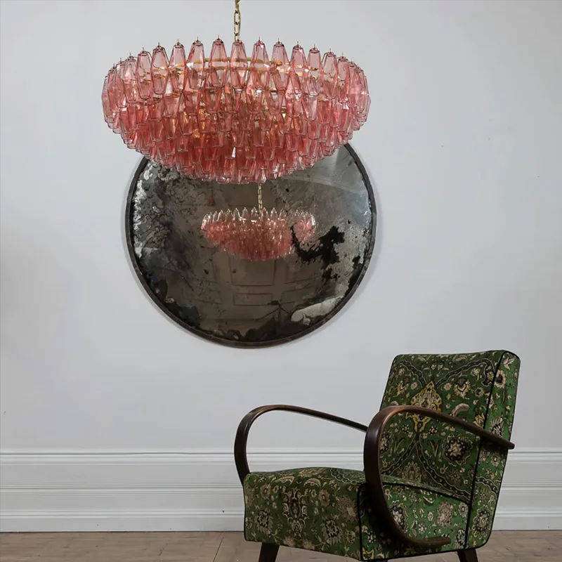 

French LED stainless steel yellow glass chandelier for restaurant ceilings, dimmable , for bar, crystal pendant