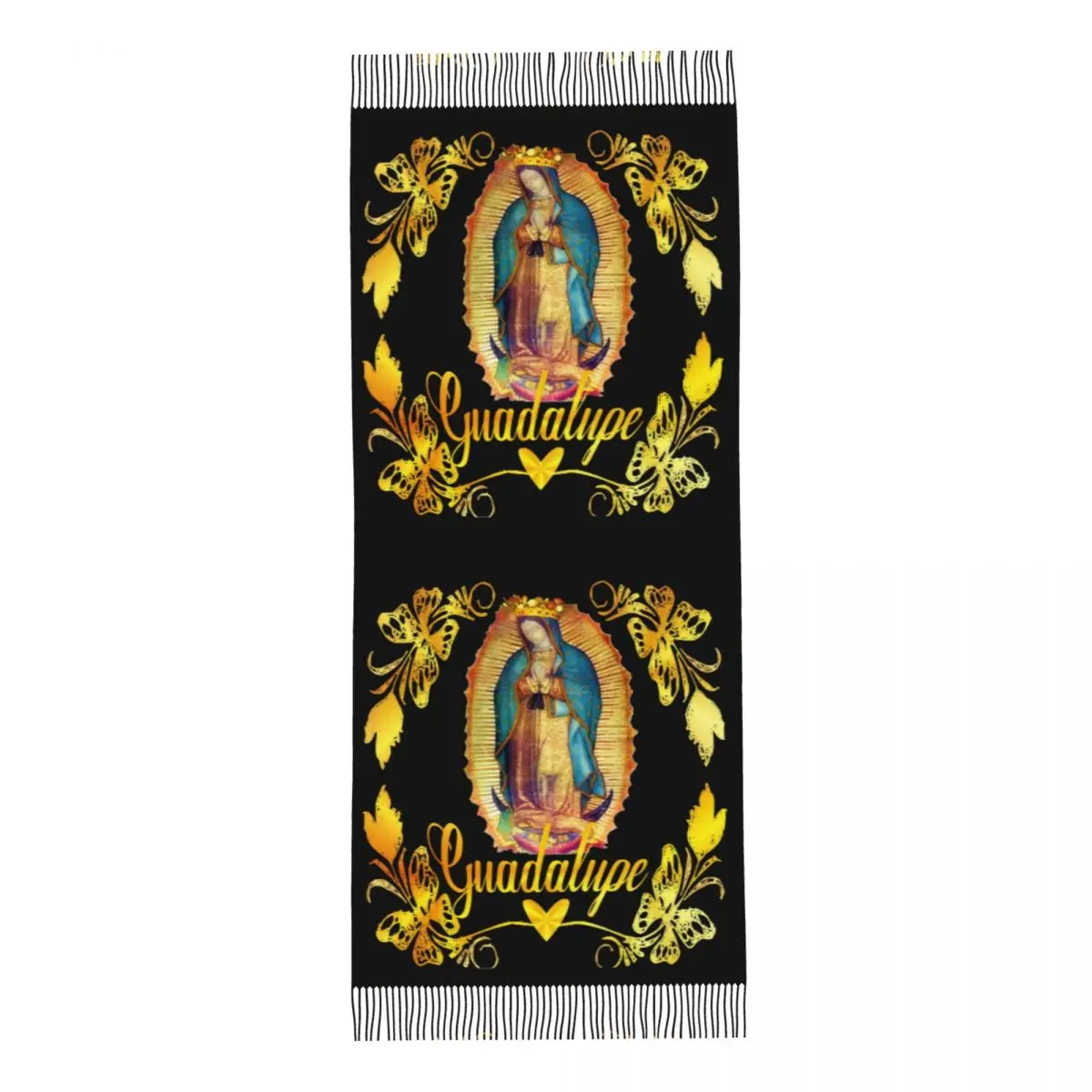 Custom Our Lady Of Guadalupe Virgin Mary Tassel Scarf Women Soft Mexico Mexican Virgen Maria Shawl Wrap Lady Winter Scarves