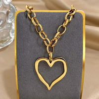 316L Stainless Steel Gold Silver Color Necklace for Women Glossy Punk Big Hollow Heart Pendant Necklaces Valentine's Day Gifts