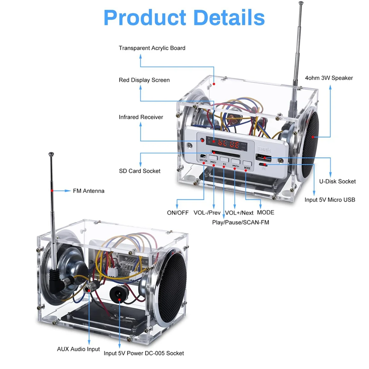 【Price&Drop】DIY Bluetooth Speaker Kit, Soldering Practice Kit with Battery Mini Stereo USB Sound Amplifier for DIY Kits US Plug