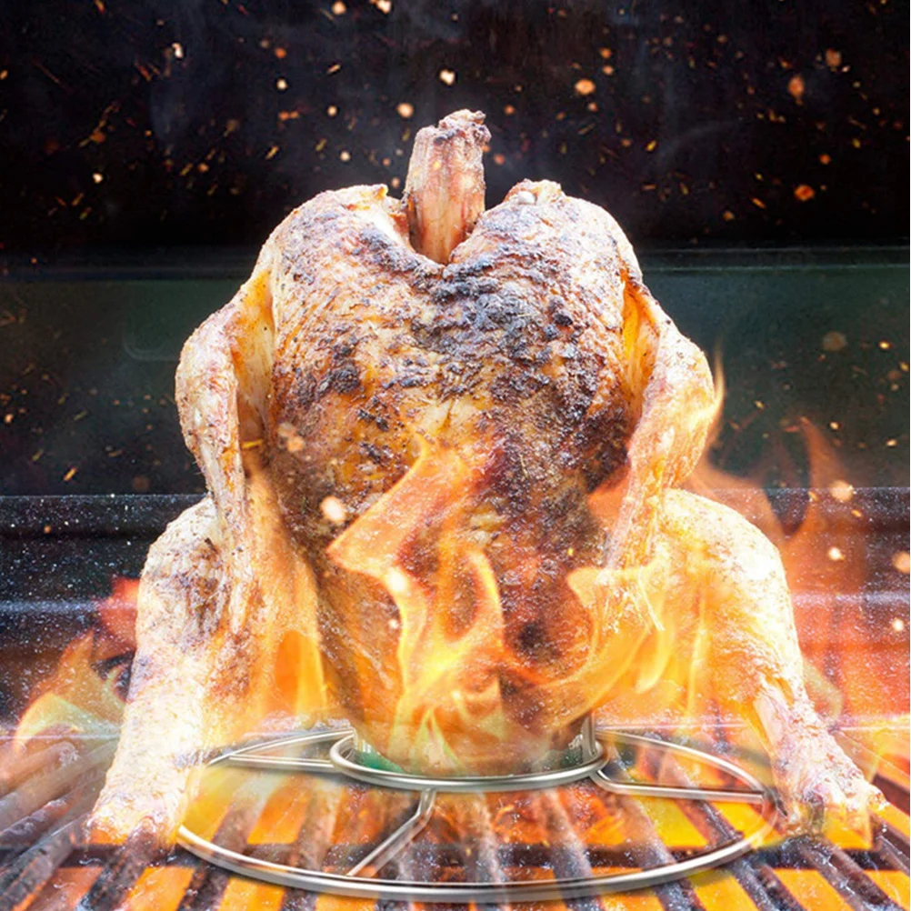 

2pcs Beer Stand Stainless Steel Grilled Chicken Rack Round Bbq Roasting Holder Outdoor Picnic Bar Tool