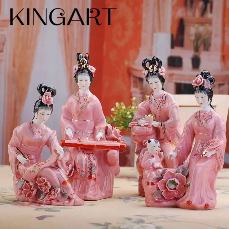 

Fengshui Desk Craft Classic Ladies Ceramic Ornaments Home Desk Porcelain Figurines Crafts Cabinet Sculpture Desk Decoration