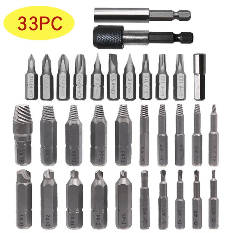 

33PCS Damaged Screw Extractor Kit with Sleeve Extension Drill Bit for Guillotine Bolt Removal Screw Removal Tool