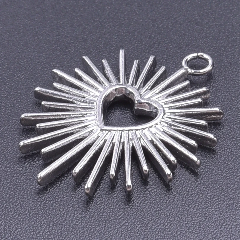 6pcs Silver Sun Charm Stainless Steel Jewelry Making