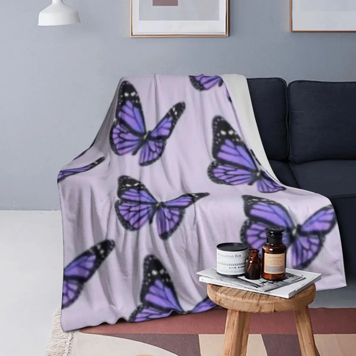 

Purple Butterfly Blanket Soft Warm Flannel Throw Blanket Plush for Bed Living room Picnic Travel Home Couch