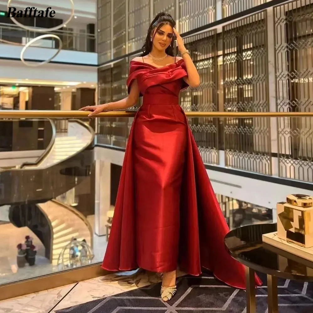 Bafftafe-cetim vermelho sereia vestido longo baile para mulheres, vestido de noite, árabe saudita, ocasião especial, roupa noturna