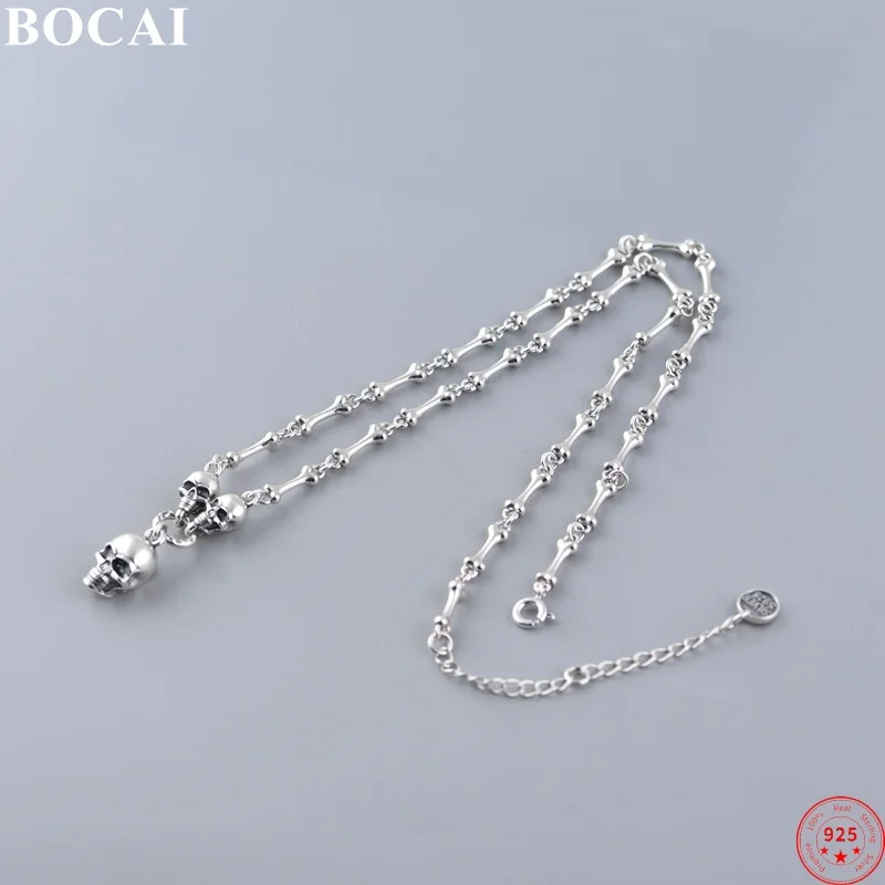 

BOCAI S925 ожерелья из стерлингового серебра для женщин в стиле ретро скелет череп бамбуковая цепочка регулируемая длина ожерелье ювелирные изделия оптом