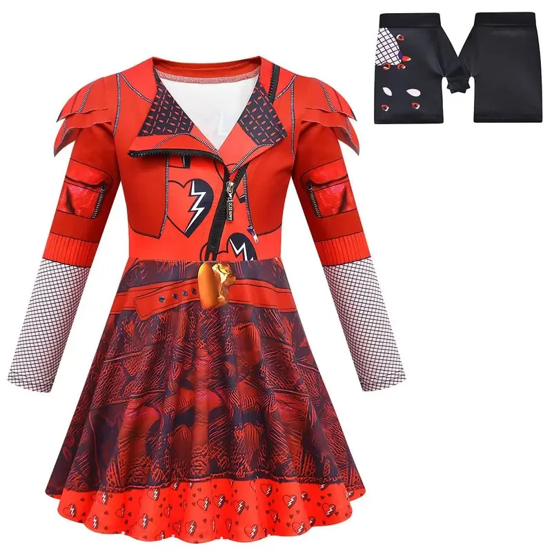 الفتيات الأحمر تأثيري حلي الاطفال هالوين فستان الساحرة أحفاد تمويه الزي فستان الحفلات + السراويل + قفاز 3 قطعة الدعاوى #4