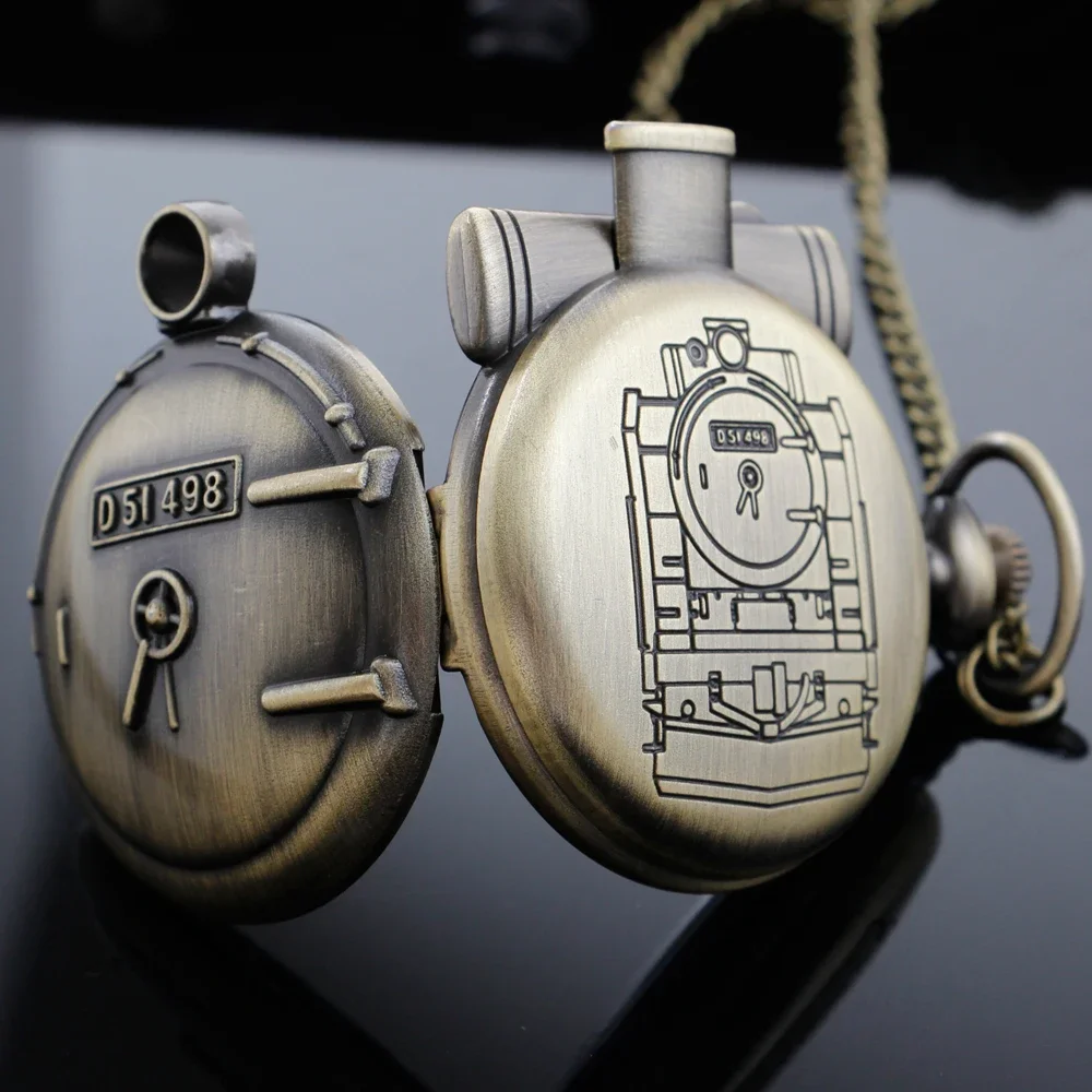 Креативный поезд специальной формы, бронзовые кварцевые карманные часы, винтажное модное ожерелье с драгоценными камнями, кулон, мужские и женские детские часы, подарки
