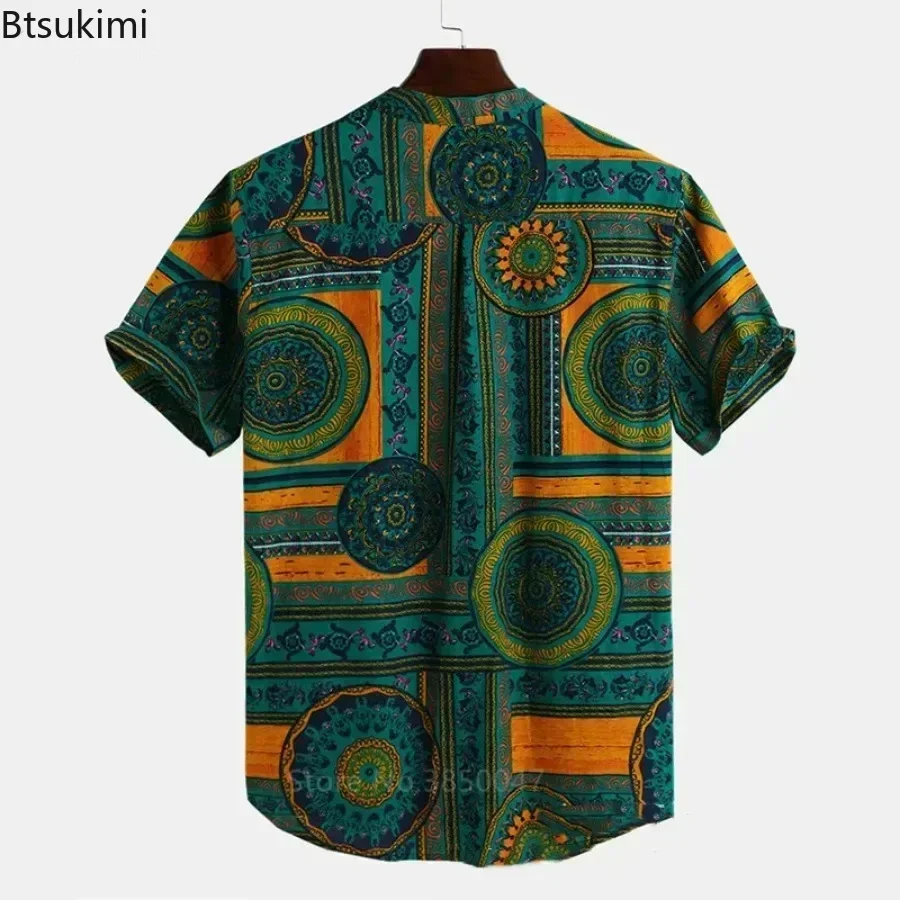 2025 Men's African Clothes Dashiki Print Summer 100% Cotton Shirts Male Tribal Hip Hop Ethnic Short Sleeve Clothing Tops for Men