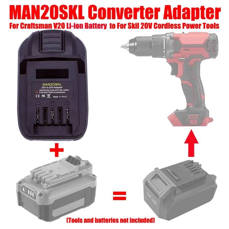 

ALASICKA MAN20SKL Battery Adapter for Craftsman V20 Lithium Battery Convert To Work for SKIL 20V Battery Cordless Power Tools