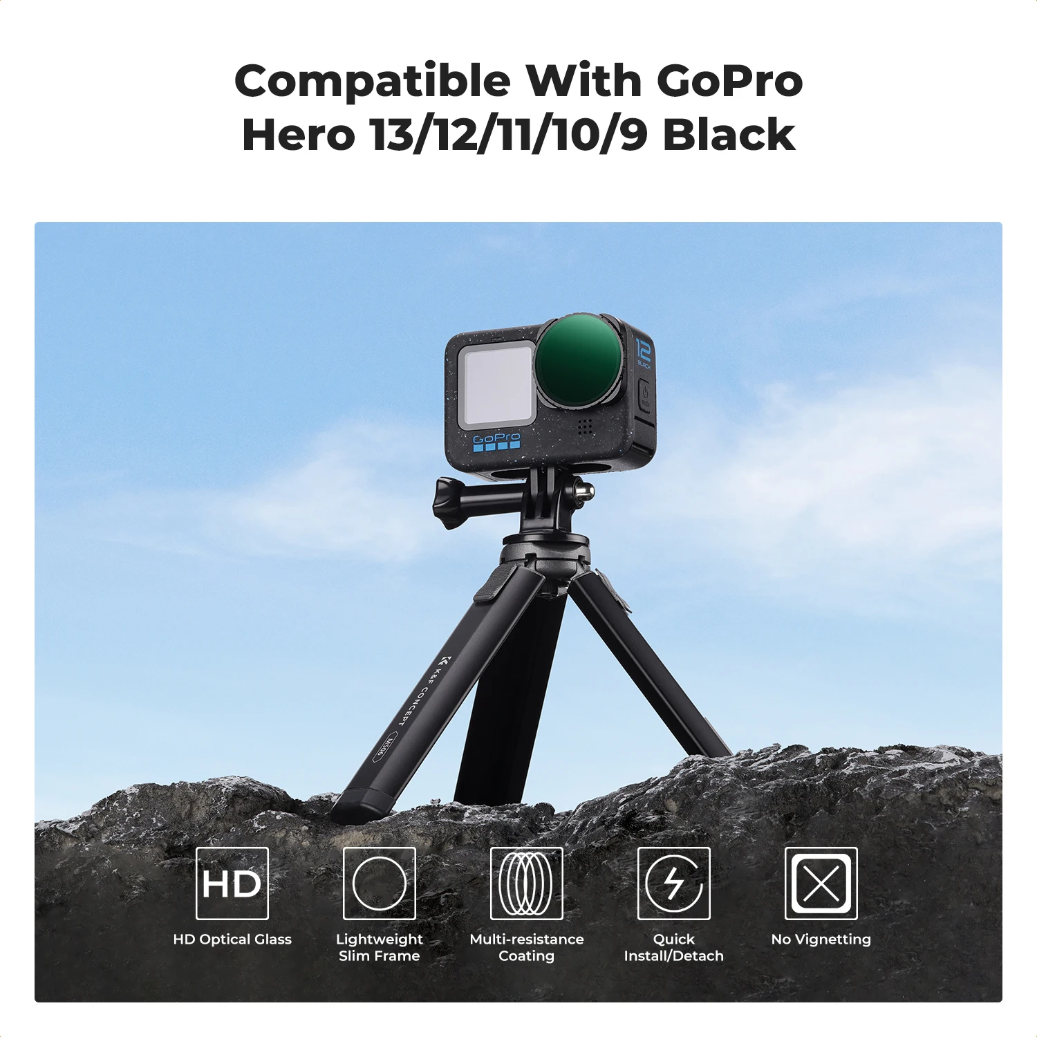 K&F CONCEPT Variable ND2-32 Filter for GoPro Hero 13 Black Neutral Density Light Reduction Filter for Go Pro 12/11/10/9 Camera