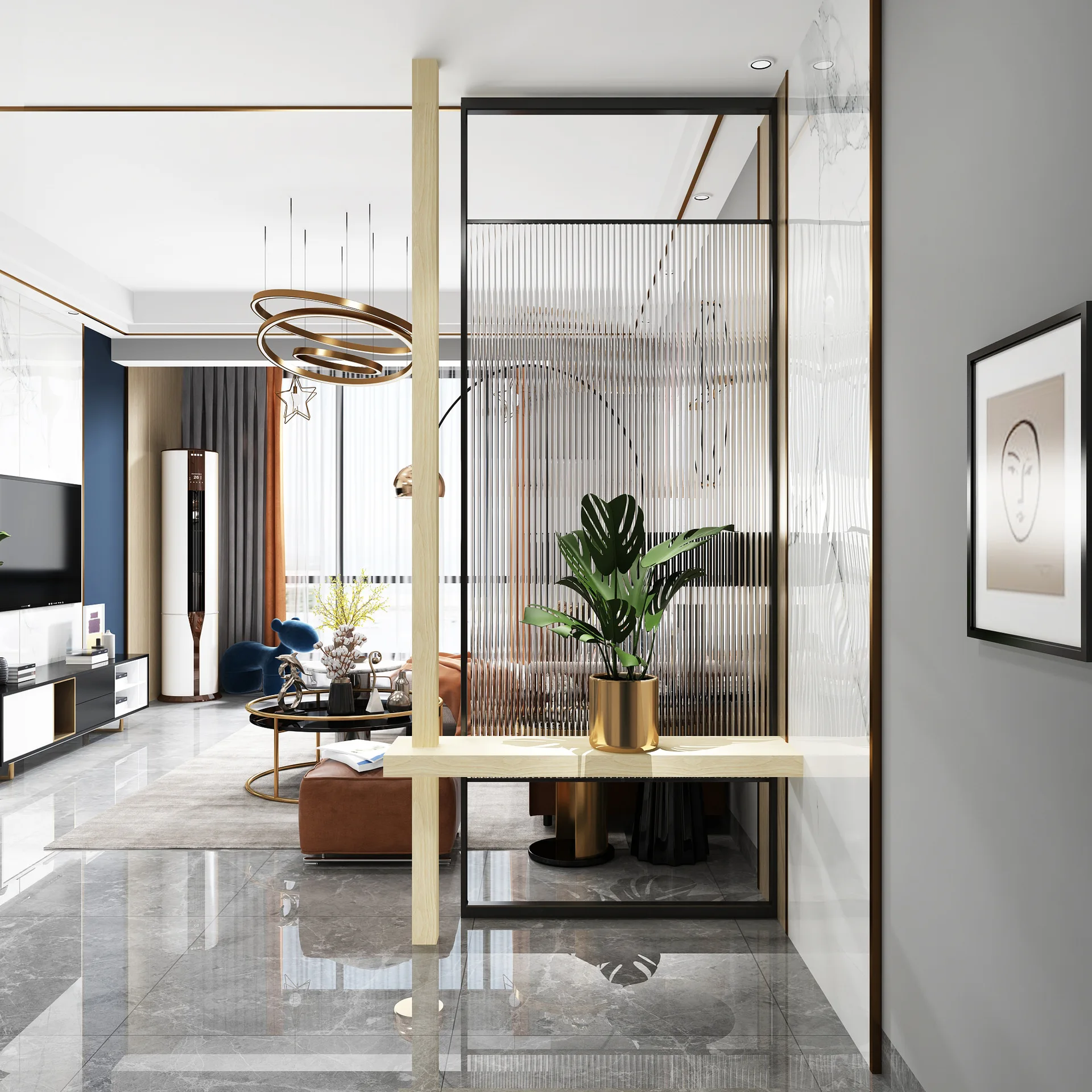 Nordic, kemewahan ringan, pintu masuk rumah, partisi, kaca, rumah, ruang tamu, wastafel, seni, layar