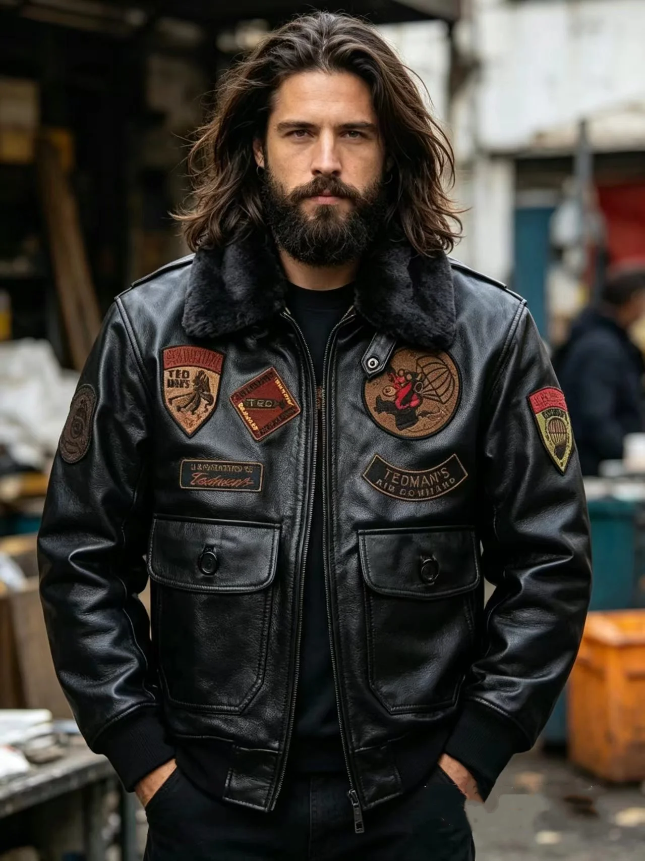

Black Winter Leather Jacket Men Military Style Europe Size Genuine Natural Thick Cowhide Wool Collar G1 Flight Coat
