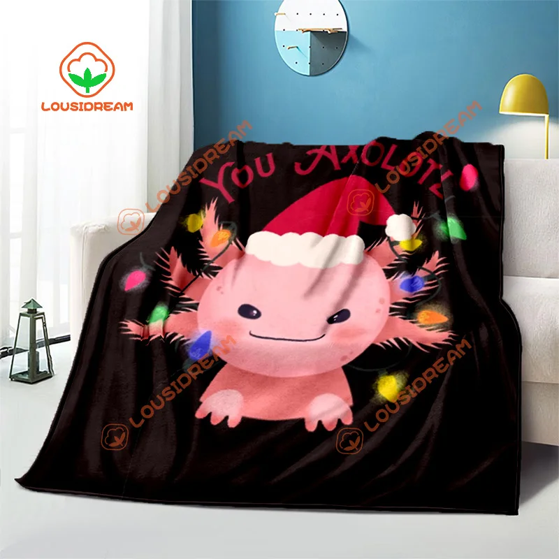 Christmas Axolotl throw Blanket customizable blanket sheet kawaii Ajolote sofa cover children Christmas gift warm blanket