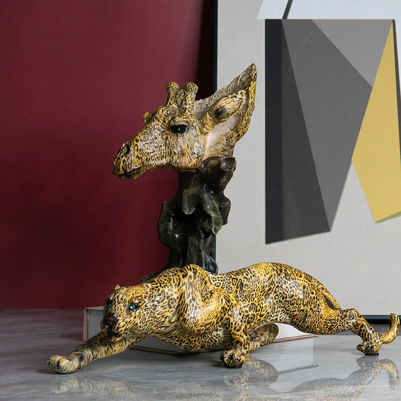Resin Crafts Artificial Animal Sculpture Leopard Cheetah Giraffe Abstract Decorative Figurines Home Decoration