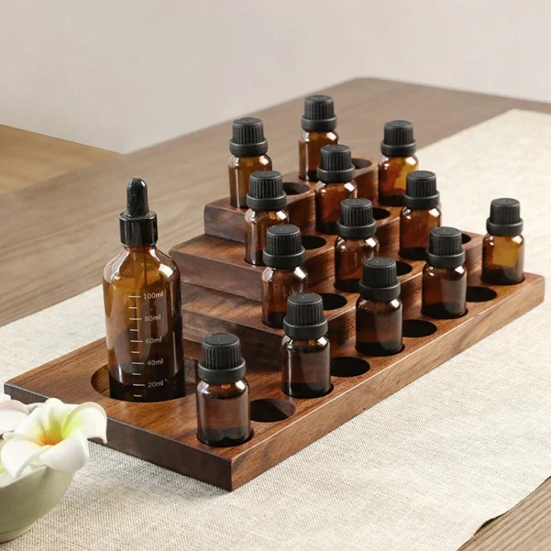 

# Hot Wooden Essential Oil Bottle Storage Rack, Vintage Teak Fragrance Display, 18-24 Grid Organizer, Oil Rack