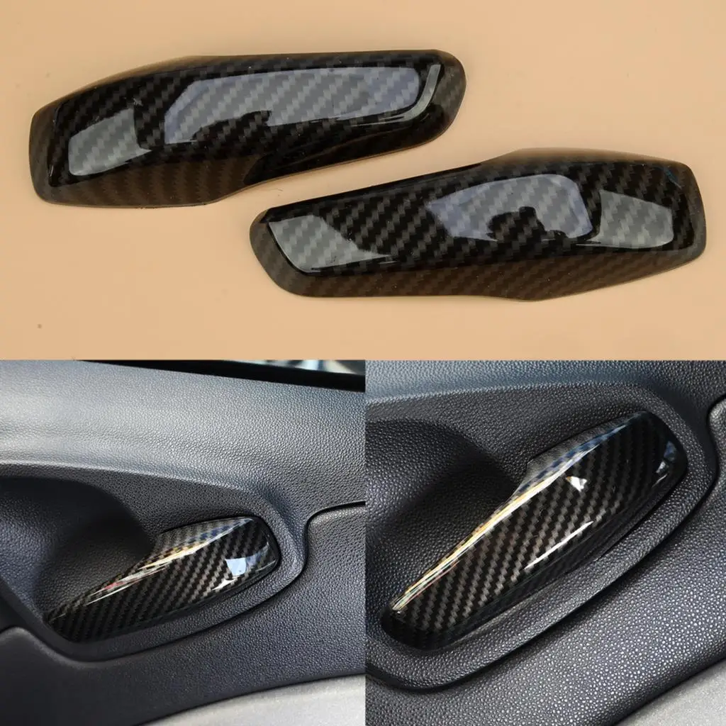 2Pcs Carbon Fiber Style Car Inner Left Right Door Handle Cover Trim Decor Fit for Smart Fortwo 451 2010 2011 2012 2013 2014